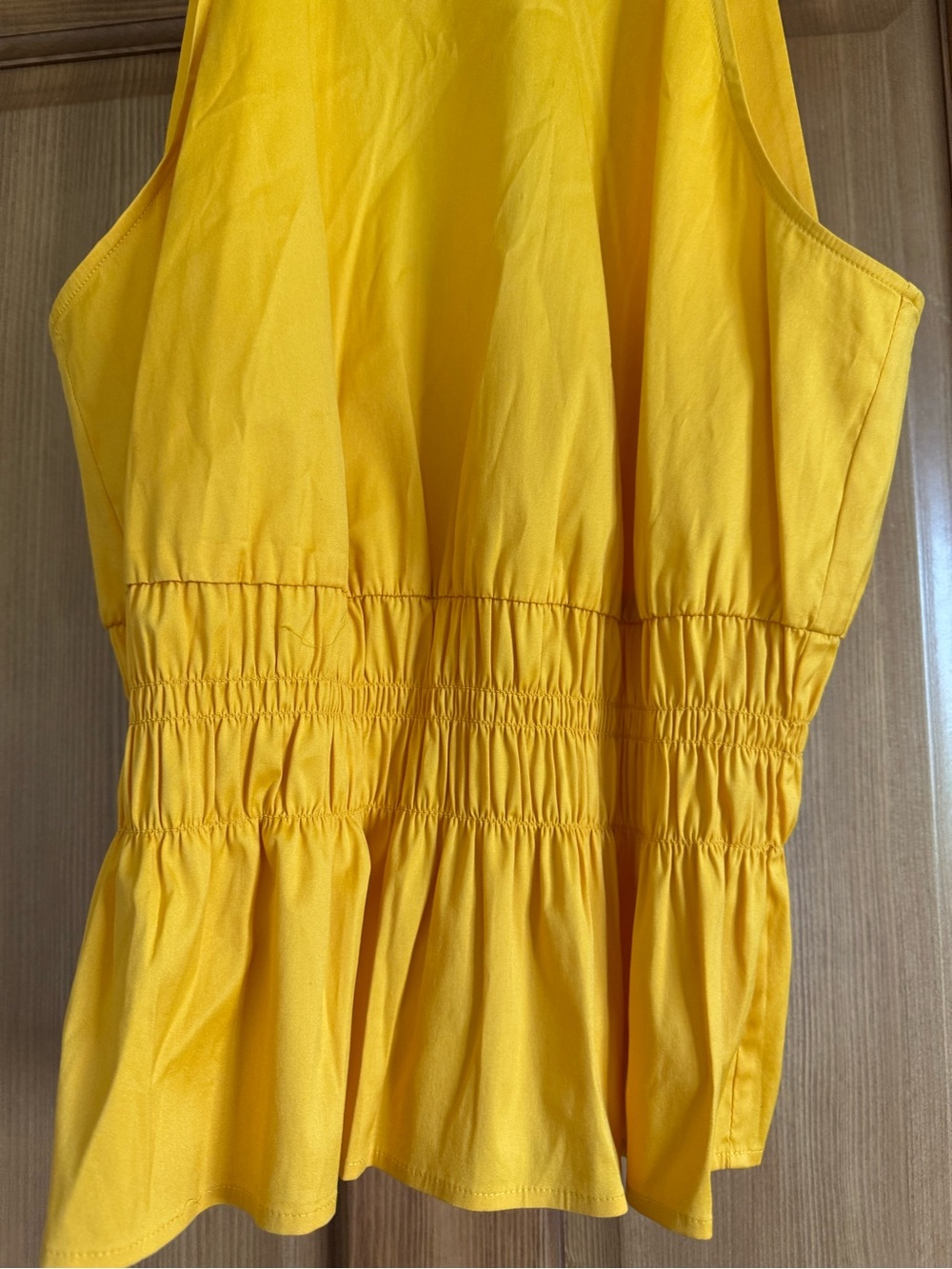 White House Black Market Yellow Halter Smocked Waist Top - Picture 2 of 2
